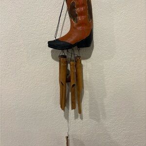Hand-Painted Wooden Cowboy Boot Wind Chime - 30" Bamboo Western Boho Farmhouse